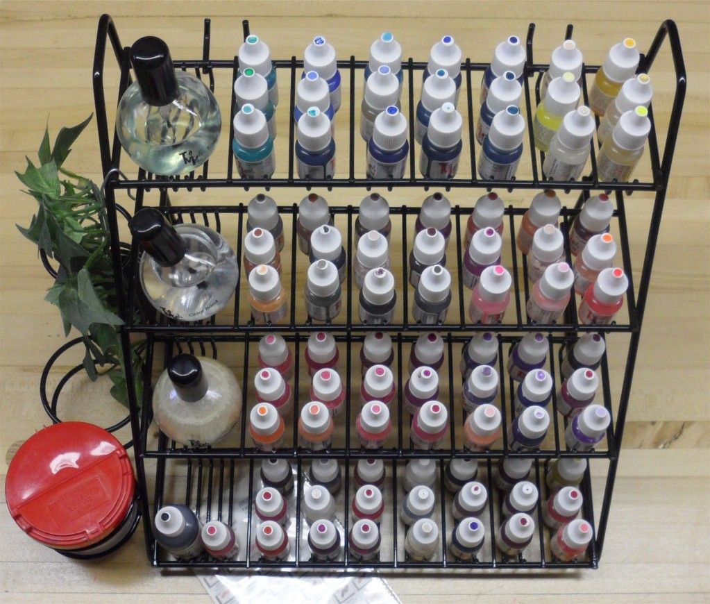 86 bottles Too Much Fun Airbrush Paint and and storage rack Nail Art