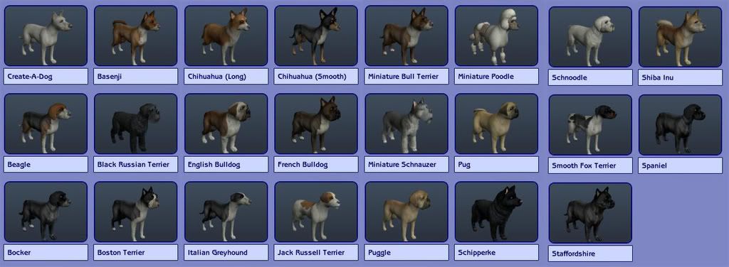 Pictures & Lists Here are all the pets you can be, you furry. Small Dogs: