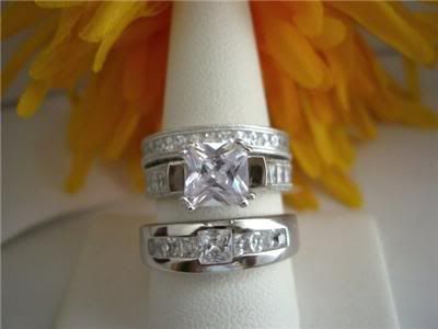  Wedding Bands on His Hers Trio Princess Wedding Band 3 Ring Set Antique For Sale