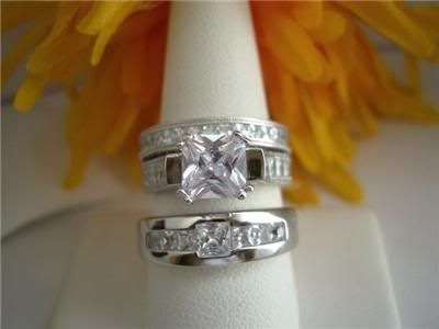 His Her Hers 3pc Princess Wedding Band Ring Set Antiq eBay