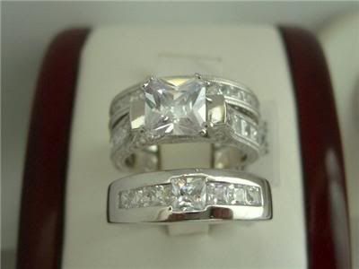 His Her Hers 3pc Princess Wedding Band Ring Set Antiq eBay
