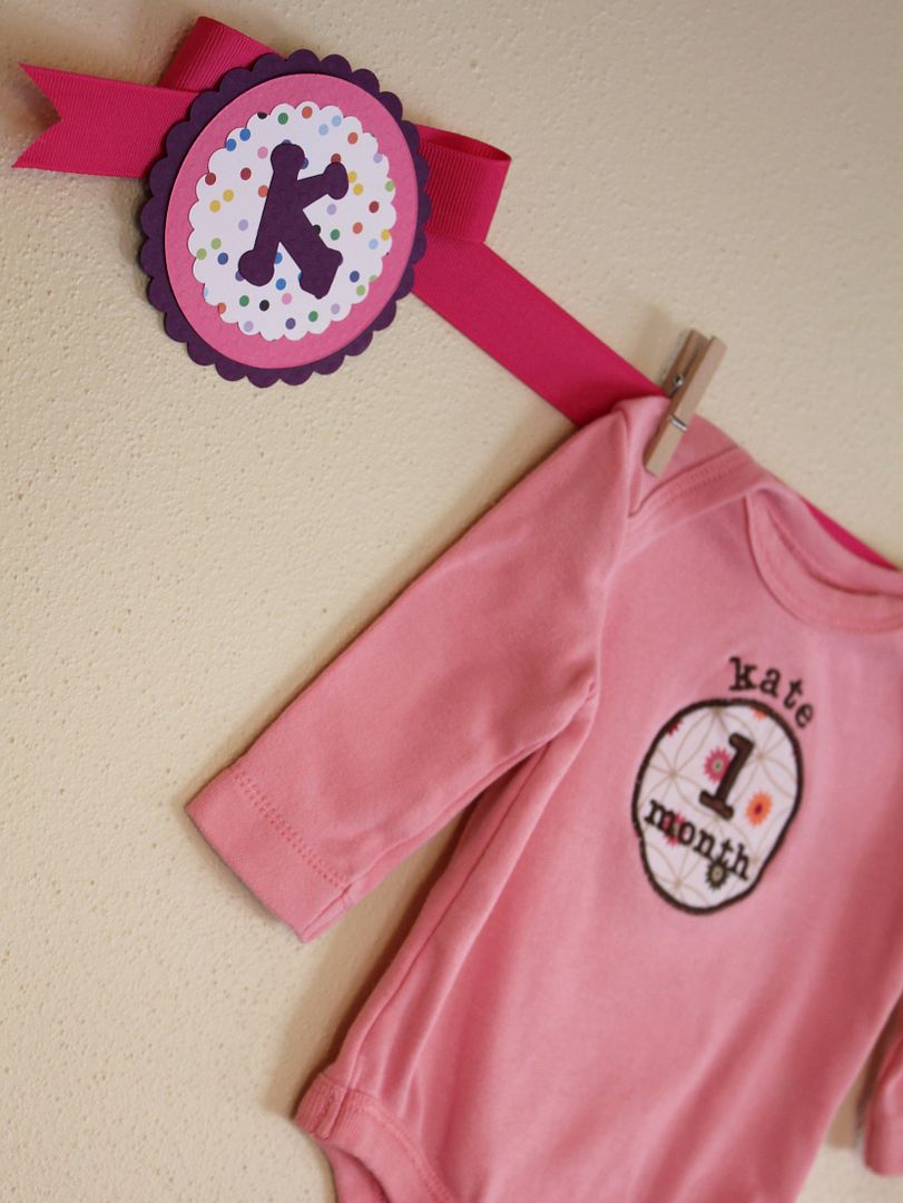 Monthly onesies wall display, first birthday party, colorful birthday party