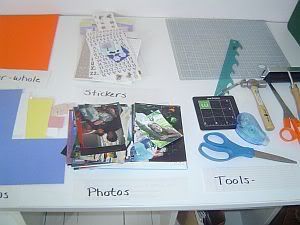 sorting scrapbook supplies