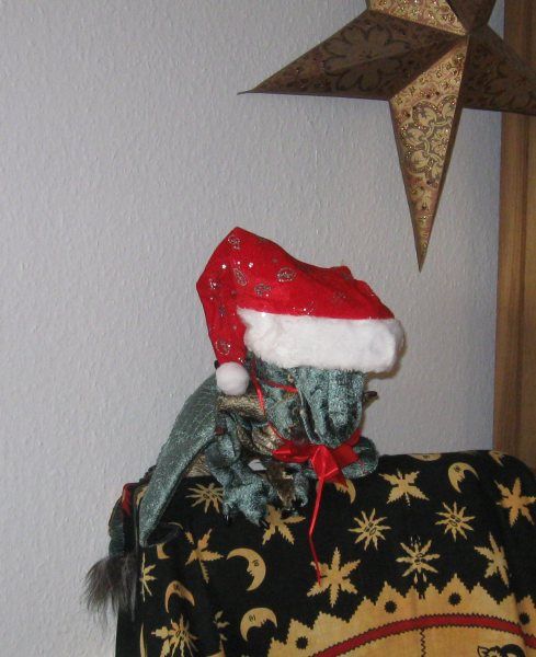 Schlafender Drache mit Weihnachtsmütze