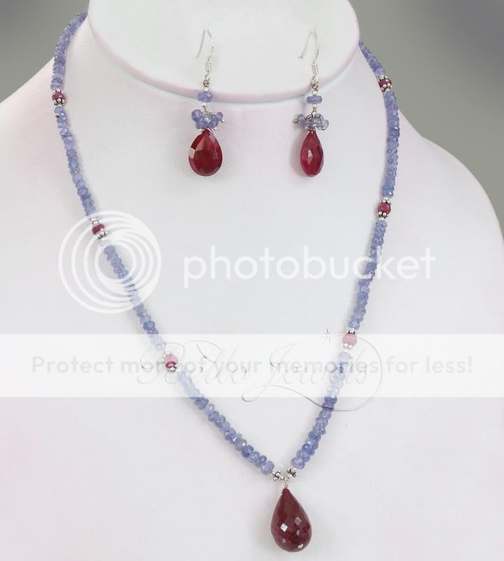 Designer Tanzanite Necklace with Ruby Drop